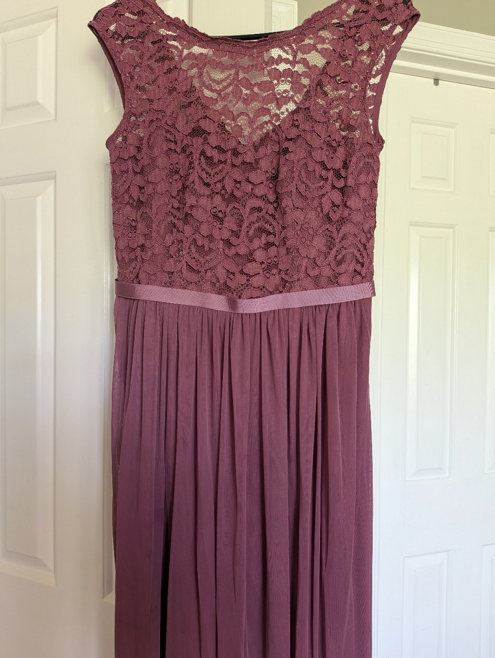 David's Bridal Mauve Lace Bodice Maxi Dress - Picture 2 of 5